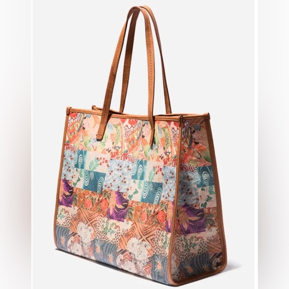 🆕 Johnny Was Grace Iconic Patchwork Tote Bag Tan Leather Iconic Patchwork Design - Picture 7 of 16
